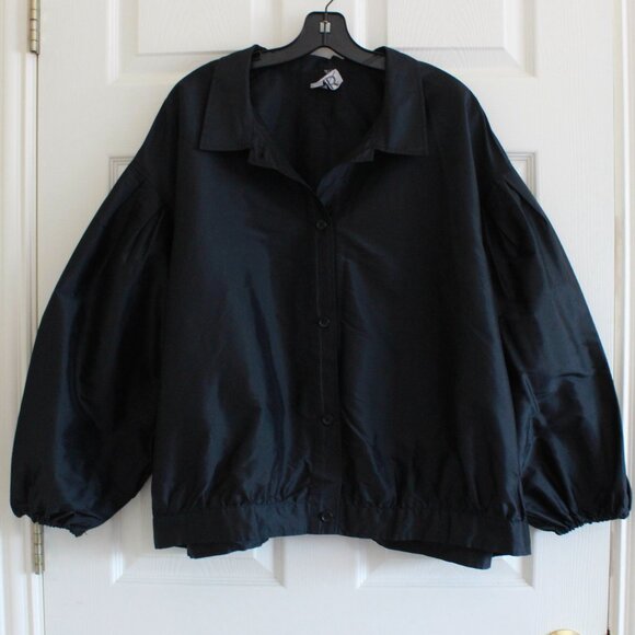 Double R Brand Ravi Ratan Opera Inspired Puff Sleeve Button Front Jacket Black - Picture 1 of 12